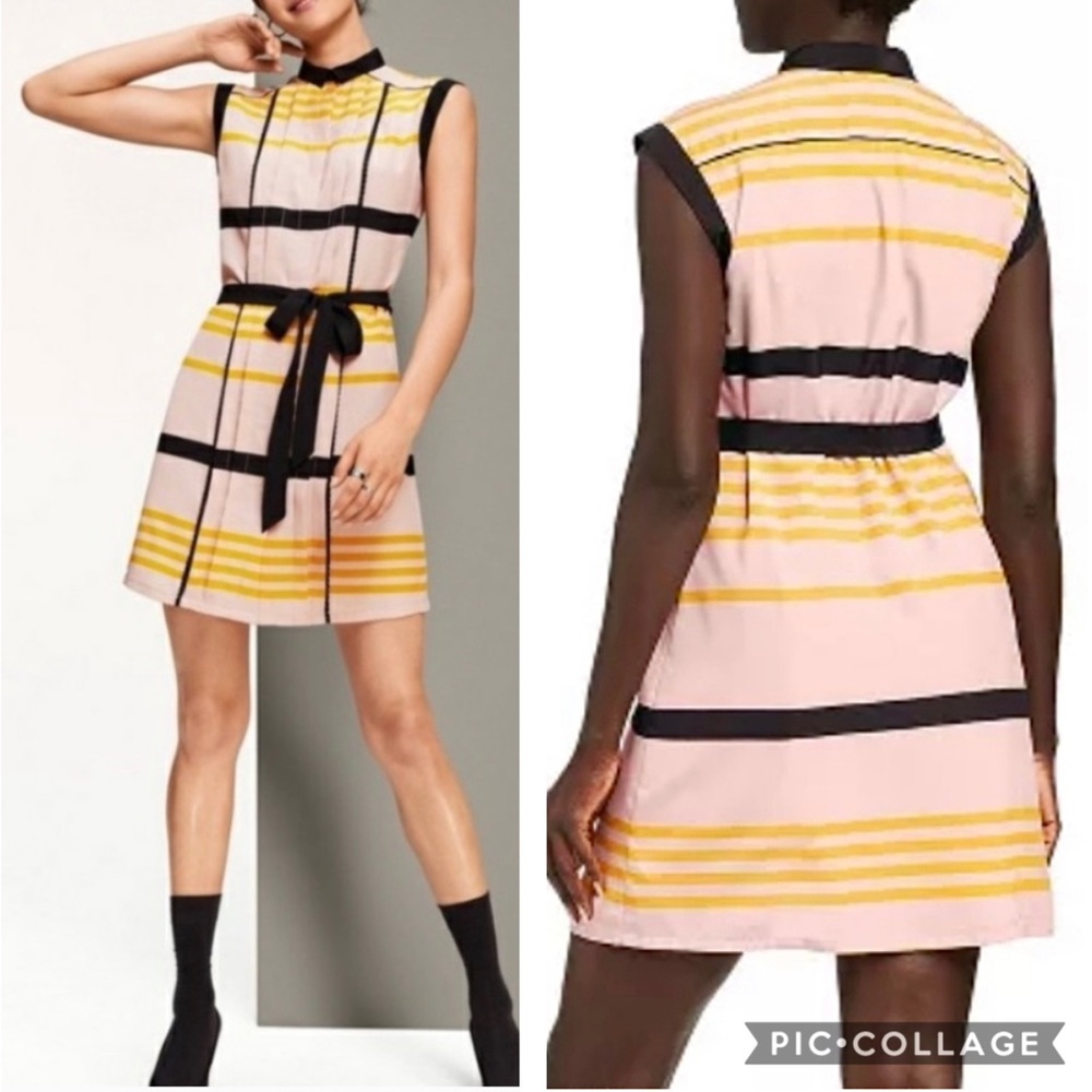 Jason Wu Pink, Yellow & Black Striped Sleeveless Mini Dress